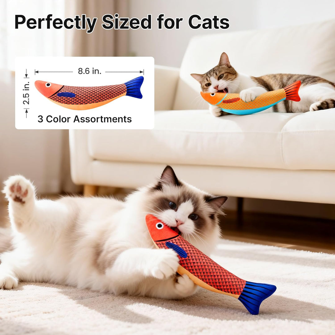 Cat Toys Saury Fish, 3 Pack, Catnip Crinkle Sound, Soft and Durable, Interactive Kitten Kicker for Indoor Kitty Exercise 9.4 Inches for All Breeds - Just Closeouts Canada Inc.