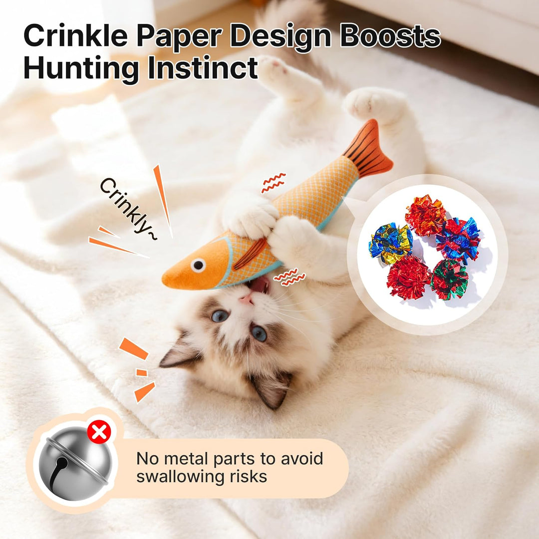 Cat Toys Saury Fish, 3 Pack, Catnip Crinkle Sound, Soft and Durable, Interactive Kitten Kicker for Indoor Kitty Exercise 9.4 Inches for All Breeds - Just Closeouts Canada Inc.