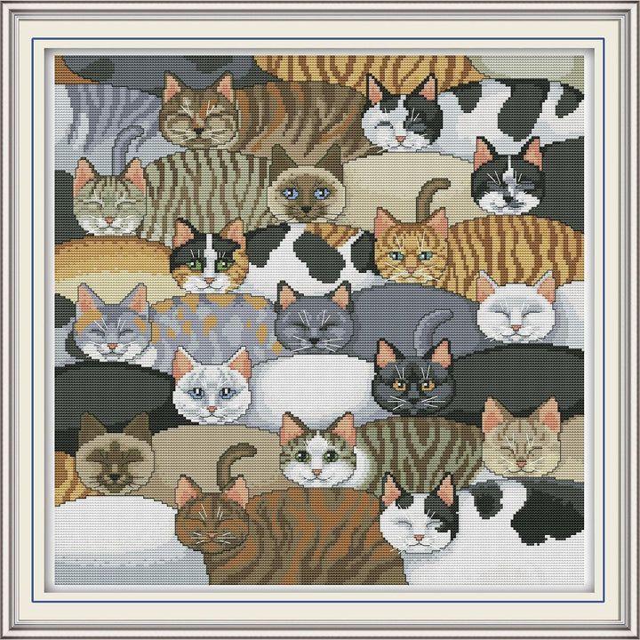 Finished cats stamped cross-stitch design