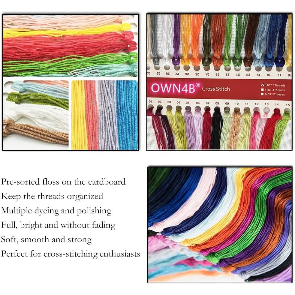 Pre-sorted floss and needles included with stamped cross-stitch kit