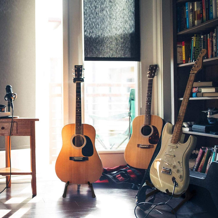 CC CAIHONG Guitar Stand Floor Folding Universal A frame Stand for All Guitars Acoustic Classic Electric Bass Travel Guitar Stand - Black - Just Closeouts Canada Inc.