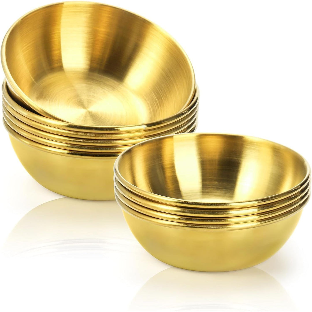 Cedilis 10 Pack 3.5inch Stainless Steel Sauce Dishes, 4.3oz Gold Dipping Bowl, Stackable Sushi Soy Sauce Cup Side Dishes, Small Condiments Ingredient Bowl for Kitchen Prep - Just Closeouts Canada Inc.