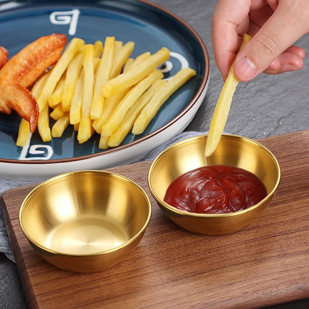 Cedilis 10 Pack 3.5inch Stainless Steel Sauce Dishes, 4.3oz Gold Dipping Bowl, Stackable Sushi Soy Sauce Cup Side Dishes, Small Condiments Ingredient Bowl for Kitchen Prep - Just Closeouts Canada Inc.