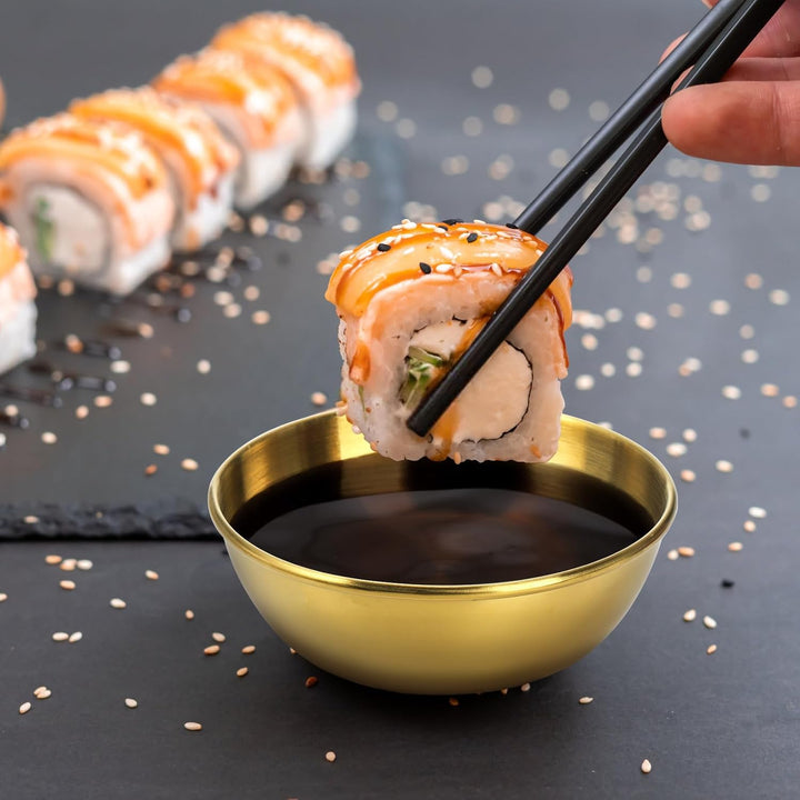 Cedilis 10 Pack 3.5inch Stainless Steel Sauce Dishes, 4.3oz Gold Dipping Bowl, Stackable Sushi Soy Sauce Cup Side Dishes, Small Condiments Ingredient Bowl for Kitchen Prep - Just Closeouts Canada Inc.