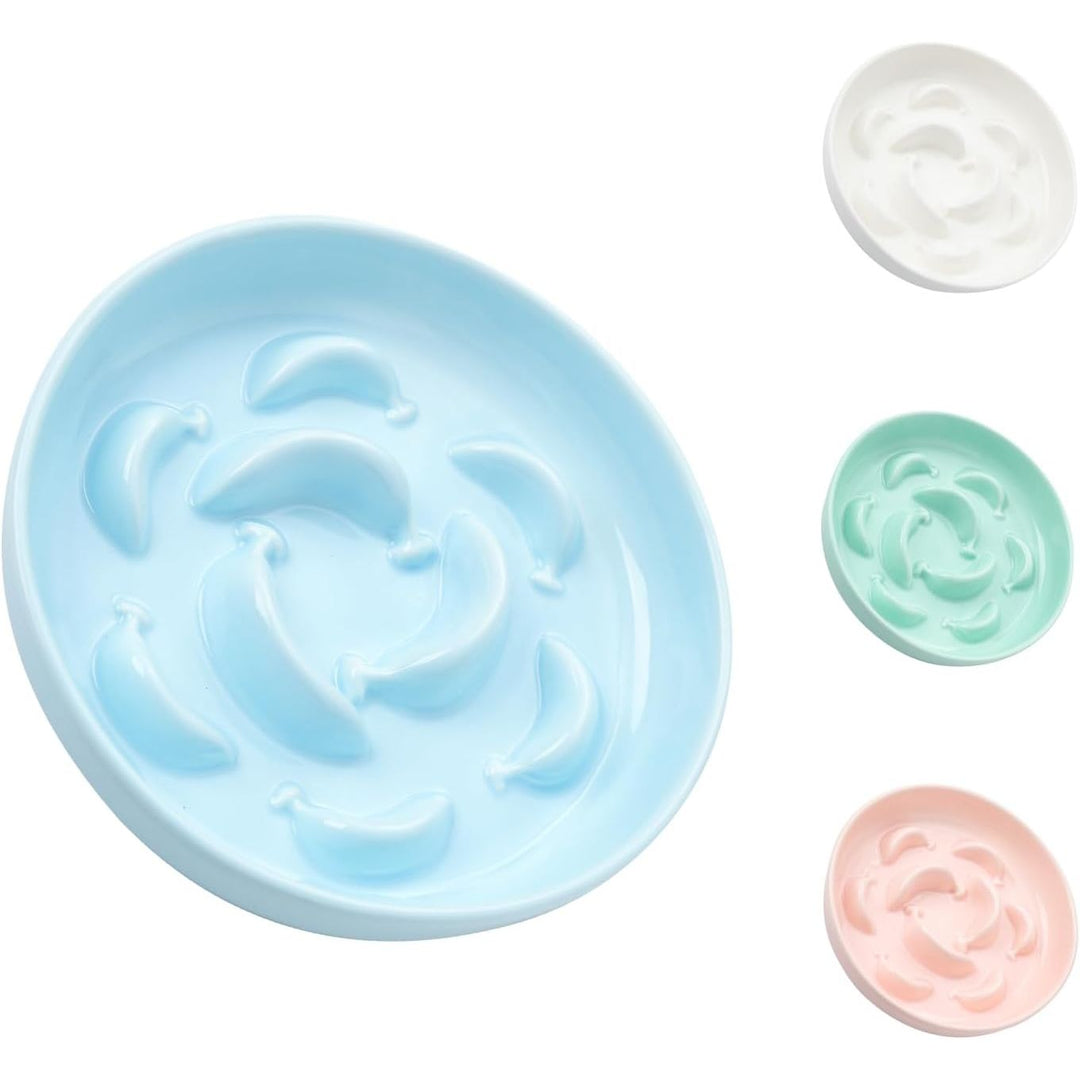 Ceramic Cat Slow Feeder Bowl - Pastel Series Cat Plate for Dry and Wet Food - Cute Maze Feeder Dish for Healthy Eating - Dishwasher Safe - 6.3''W x 1.2''H - 7 OZ - Pale Blue - Just Closeouts Canada Inc.X0047SMH9J