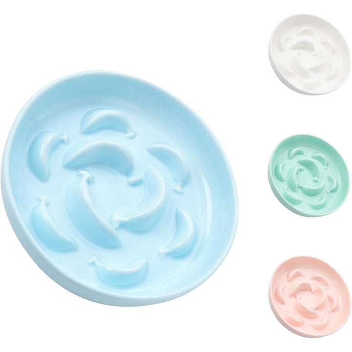 Ceramic Cat Slow Feeder Bowl - Pastel Series Cat Plate for Dry and Wet Food - Cute Maze Feeder Dish for Healthy Eating - Dishwasher Safe - 6.3''W x 1.2''H - 7 OZ - Pale Blue - Just Closeouts Canada Inc.X0047SMH9J