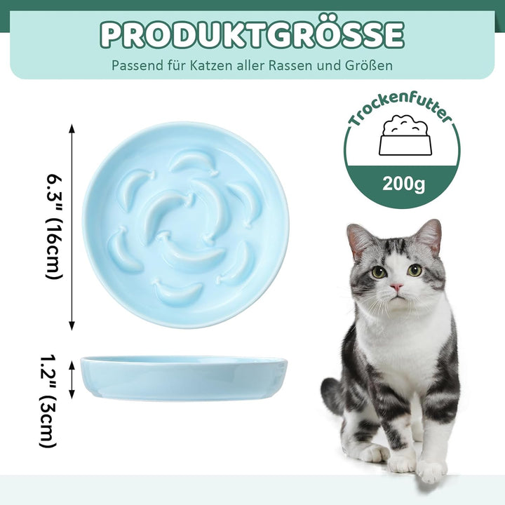 Ceramic Cat Slow Feeder Bowl - Pastel Series Cat Plate for Dry and Wet Food - Cute Maze Feeder Dish for Healthy Eating - Dishwasher Safe - 6.3''W x 1.2''H - 7 OZ - Pale Blue - Just Closeouts Canada Inc.X0047SMH9J