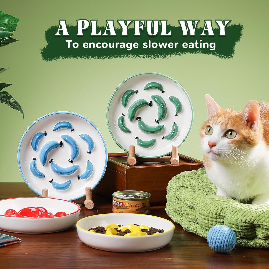 Ceramic Cat Slow Feeder Bowl - Vibrant Cat Feeding Bowl - Cute Maze Food Dish for Slow Eating - Dishwasher Safe - 6.3''W x 1.2''H - 7 OZ - Green - Just Closeouts Canada Inc.X004GILPEN