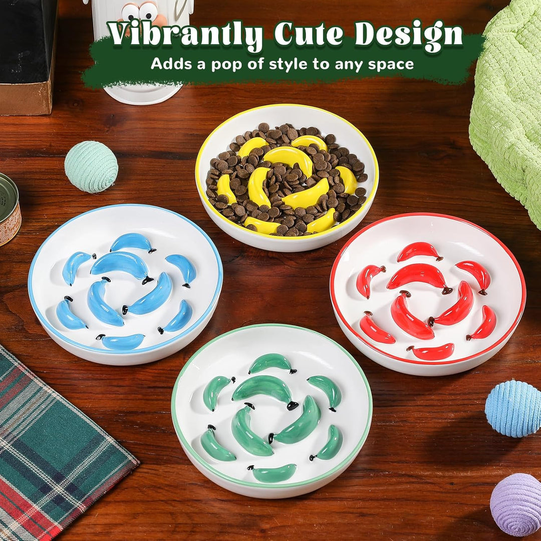 Ceramic Cat Slow Feeder Bowl - Vibrant Cat Feeding Bowl - Cute Maze Food Dish for Slow Eating - Dishwasher Safe - 6.3''W x 1.2''H - 7 OZ - Green - Just Closeouts Canada Inc.X004GILPEN