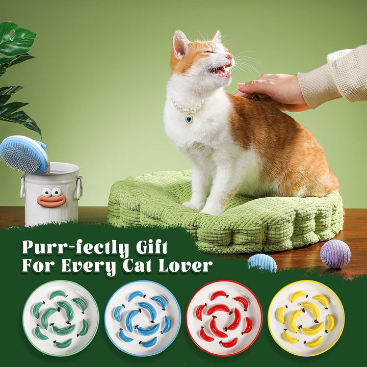 Ceramic Cat Slow Feeder Bowl - Vibrant Cat Feeding Bowl - Cute Maze Food Dish for Slow Eating - Dishwasher Safe - 6.3''W x 1.2''H - 7 OZ - Red - Just Closeouts Canada Inc.X004GILFFH