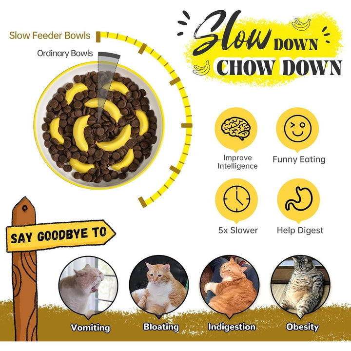 Ceramic Cat Slow Feeder Bowl - Vibrant Cat Feeding Bowl - Cute Maze Food Dish for Slow Eating - Dishwasher Safe - 6.3''W x 1.2''H - 7 OZ - Red - Just Closeouts Canada Inc.X004GILFFH