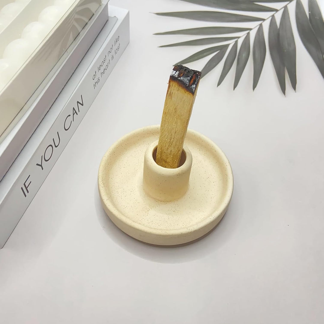 Ceramic Incense Holder for Palo Santo Sticks, Scent Wood Stand and Ash Catcher, Simple, Sturdy and Well Made Incense Palo Santo Holder Burner, Cozy Speckled Beige - Just Closeouts Canada Inc.