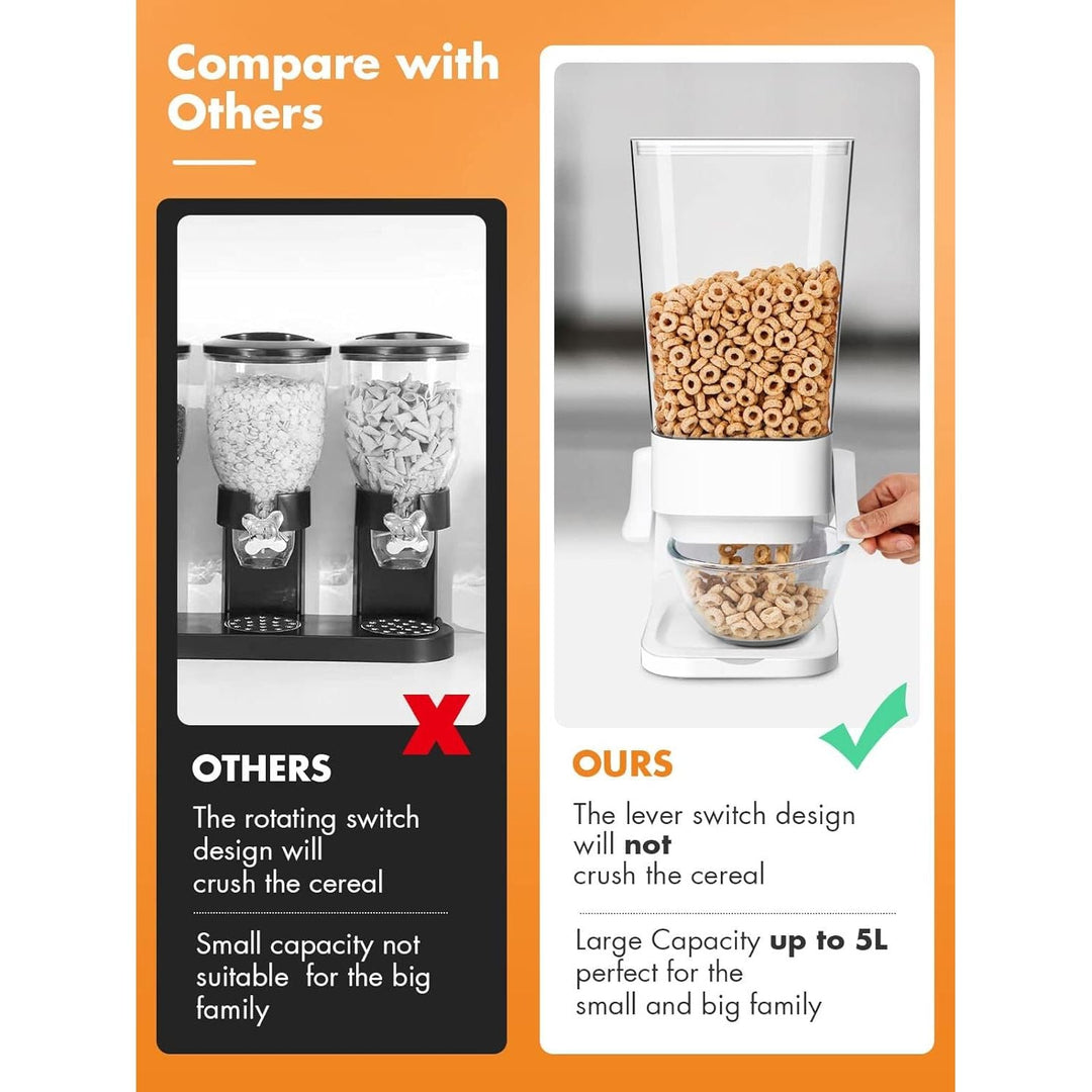 Cereal Dispenser Countertop, Cereal Containers Storage Dispenser 5L, Not Easy to Crush Food Dry Food Dispenser for Rice, Grains, Nuts, Snack,Oatmeal, Pet food, White, 2Pc - Just Closeouts Canada Inc.