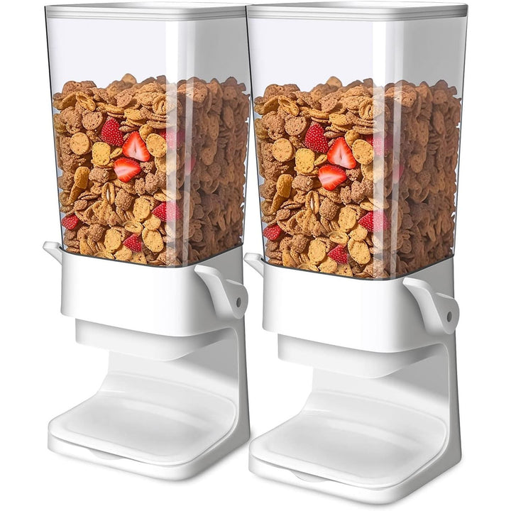 Cereal Dispenser Countertop, Cereal Containers Storage Dispenser 5L, Not Easy to Crush Food Dry Food Dispenser for Rice, Grains, Nuts, Snack,Oatmeal, Pet food, White, 2Pc - Just Closeouts Canada Inc.
