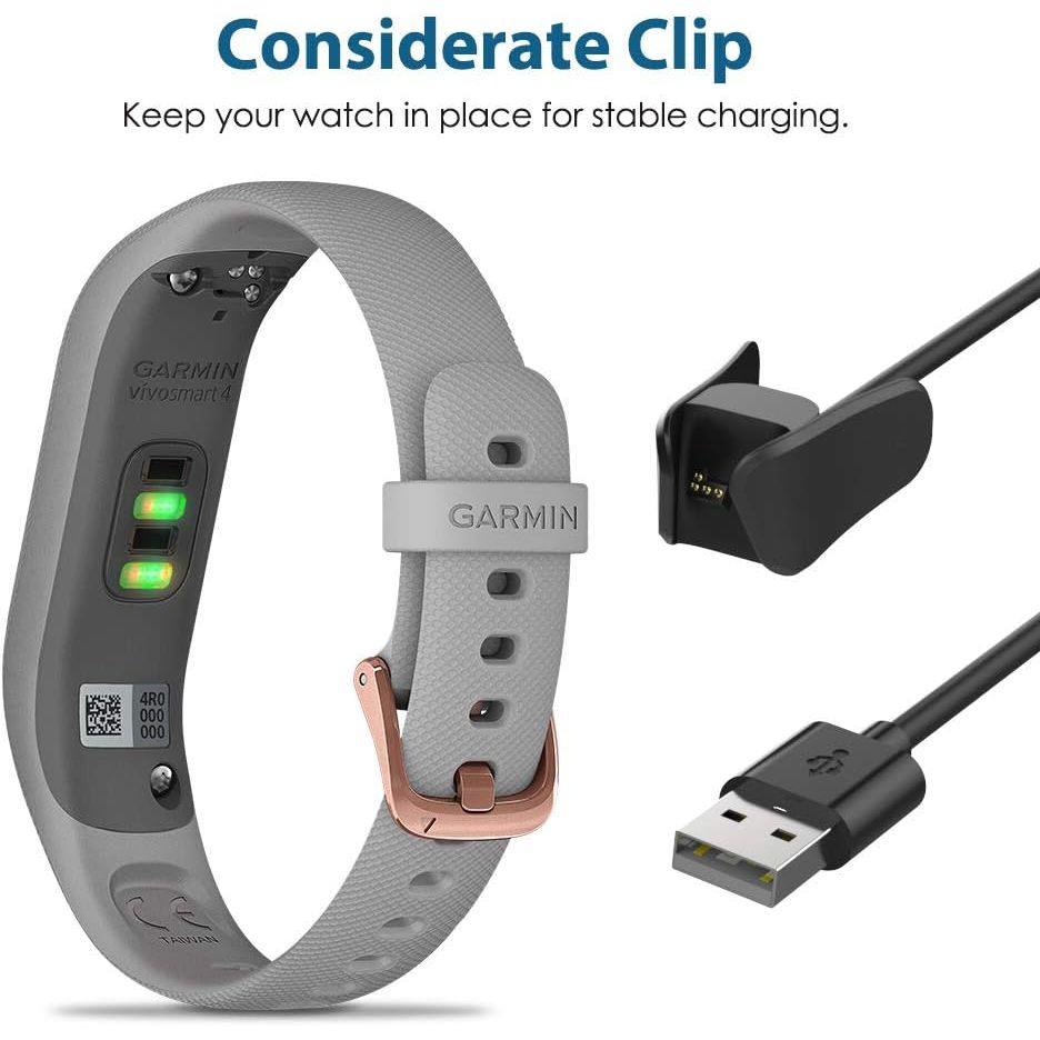 Charger Cable Compatible with Garmin Vivosmart 4, 1M Replacement USB Data Sync Charging Cable Cord with Charging Clip Holder Fit Garmin Vivosmart 4 - Black - Just Closeouts Canada Inc.