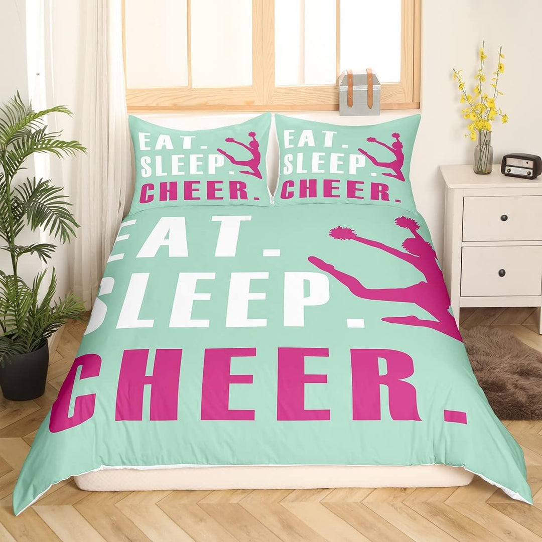 Cheer Duvet Cover Girls Cheerleading Bedding Set for Kids Teens Room Cheeleader Decor Comforter Cover Set Bright Bedspread Cover 3Pcs Zipper Queen Size - Just Closeouts Canada Inc.X003L5NMNT