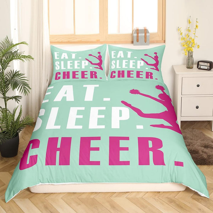 Cheer Duvet Cover Girls Cheerleading Bedding Set for Kids Teens Room Cheeleader Decor Comforter Cover Set Bright Bedspread Cover 3Pcs Zipper Queen Size - Just Closeouts Canada Inc.X003L5NMNT