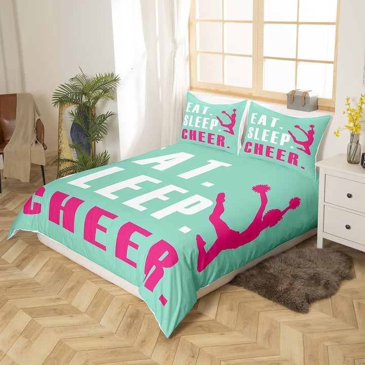 Cheer Duvet Cover Girls Cheerleading Bedding Set for Kids Teens Room Cheeleader Decor Comforter Cover Set Bright Bedspread Cover 3Pcs Zipper Queen Size - Just Closeouts Canada Inc.X003L5NMNT