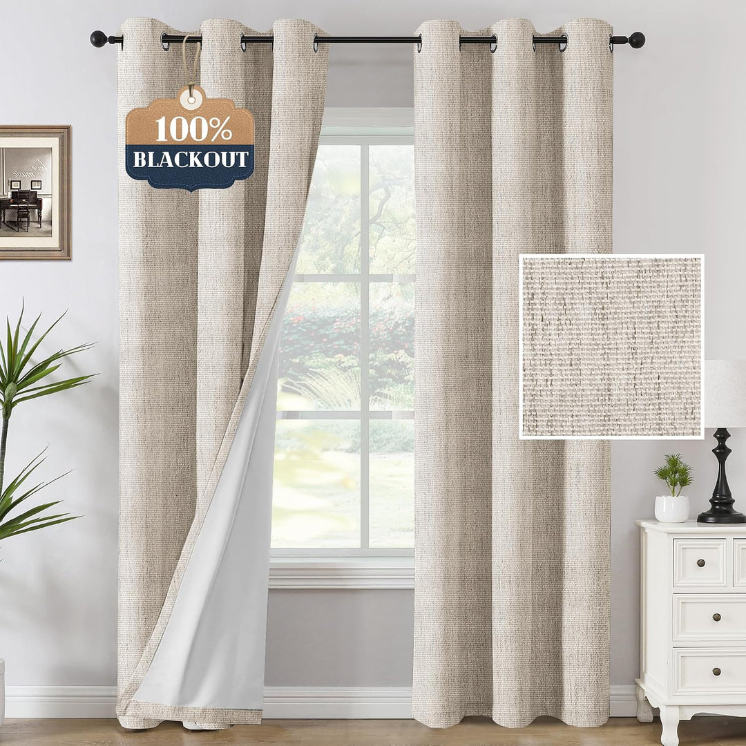 Chenille Blackout Grommet Curtains, Heather Natural, 42 x 84 in, 2 Panels - Just Closeouts Canada Inc.