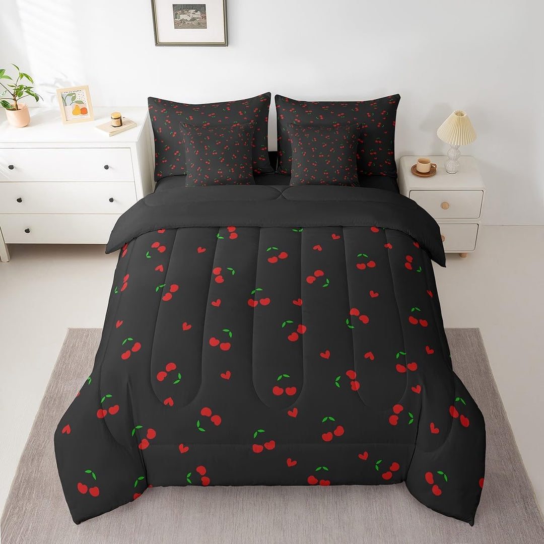 Cherry Bed in A Bag Queen Size, Cherry Pattern 7 Pieces Bedding Set Cute Fruit Comforter Set with Sheets Boys Girls Kawaii Cartoon Fruit Teens Bed Set Bedroom Decor 7Pcs - Just Closeouts Canada Inc.X004KRRI41