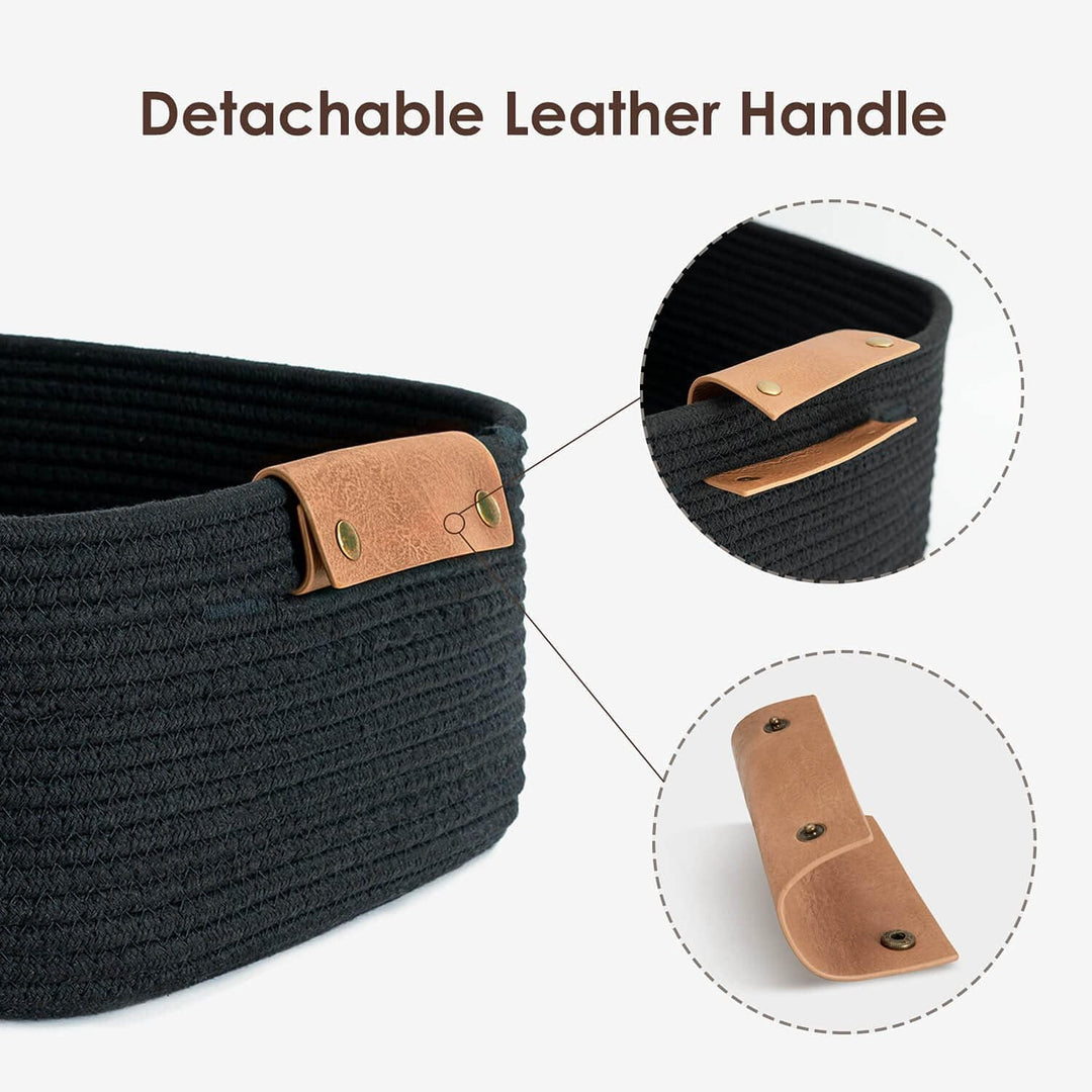 Cherrynow Square Cotton Rope Basket with Handles for Books, Magazines, Toys, Decorative Rectangle Woven Storage Basket for Baby Nursery, Living Room, Bathroom, Black - Just Closeouts Canada Inc.