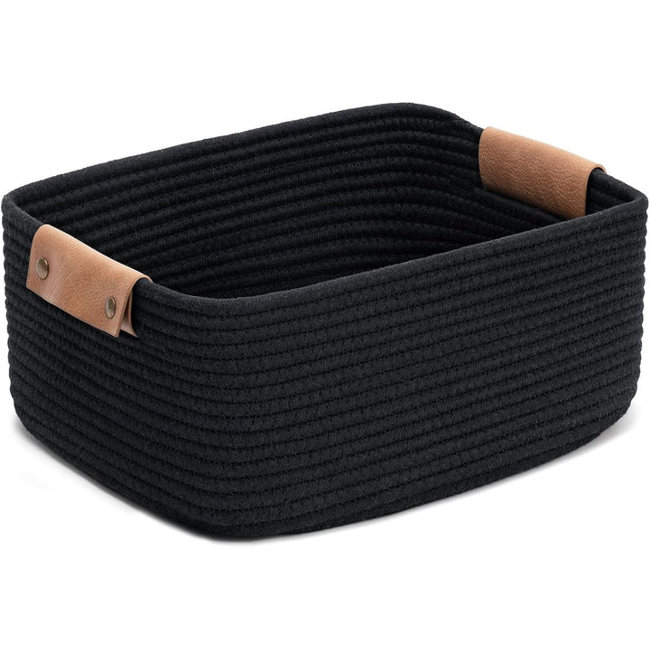 Cherrynow Square Cotton Rope Basket with Handles for Books, Magazines, Toys, Decorative Rectangle Woven Storage Basket for Baby Nursery, Living Room, Bathroom, Black - Just Closeouts Canada Inc.