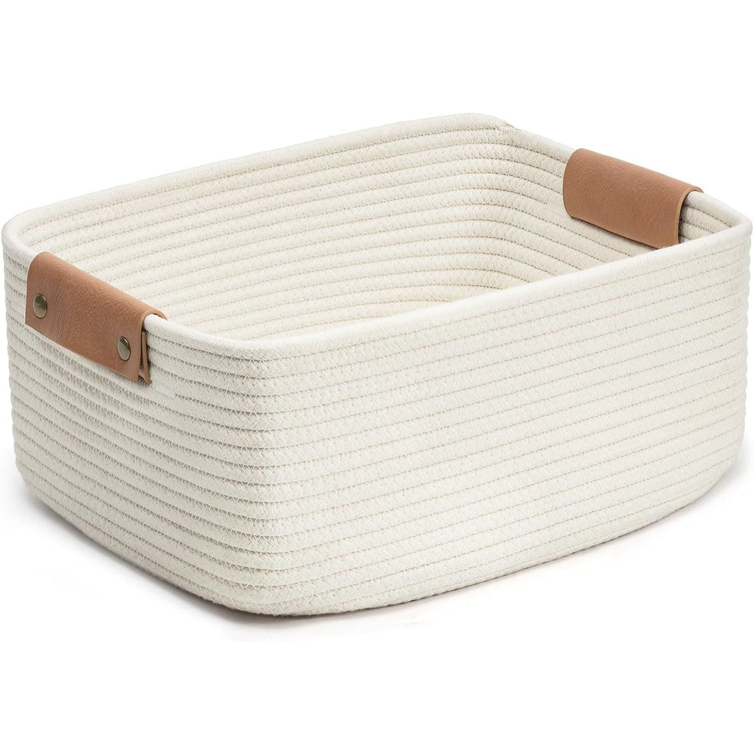Cherrynow Square Woven Storage Basket for Shelves,Books,Cotton Rope Basket,Cube Storage Bin for Baby Toy,Towel,Magazine Basket,Home Décor White - Just Closeouts Canada Inc.
