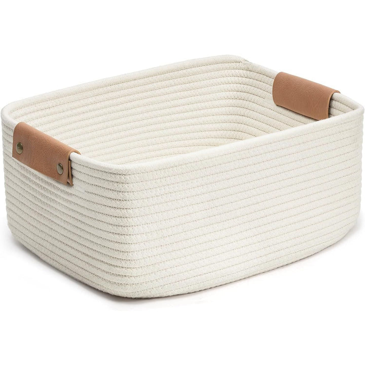 Cherrynow Square Woven Storage Basket for Shelves,Books,Cotton Rope Basket,Cube Storage Bin for Baby Toy,Towel,Magazine Basket,Home Décor White - Just Closeouts Canada Inc.