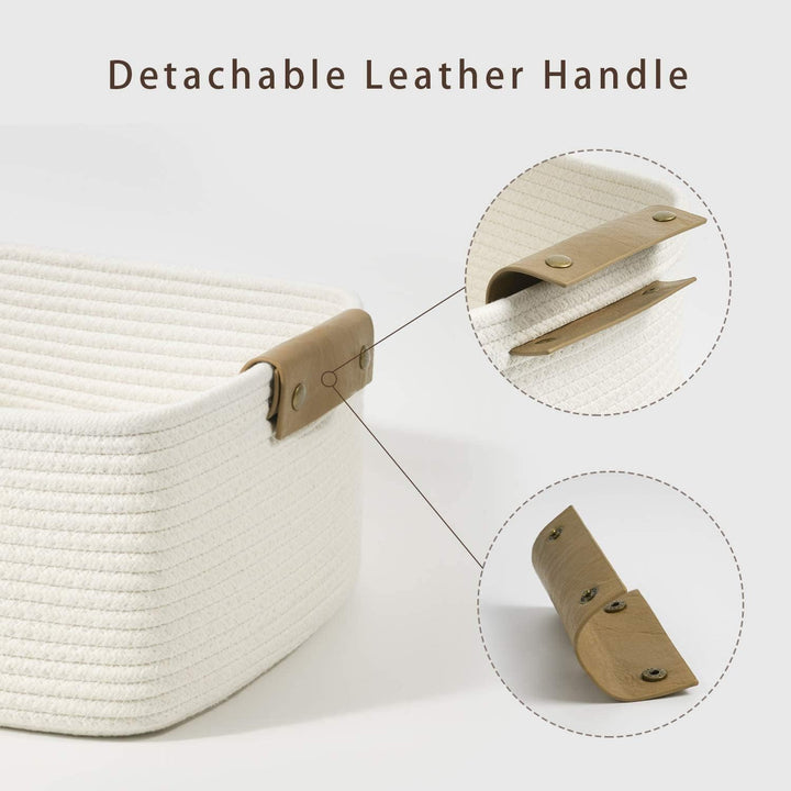 Cherrynow Square Woven Storage Basket for Shelves,Books,Cotton Rope Basket,Cube Storage Bin for Baby Toy,Towel,Magazine Basket,Home Décor White - Just Closeouts Canada Inc.