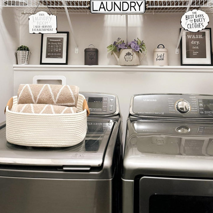 Cherrynow Square Woven Storage Basket for Shelves,Books,Cotton Rope Basket,Cube Storage Bin for Baby Toy,Towel,Magazine Basket,Home Décor White - Just Closeouts Canada Inc.