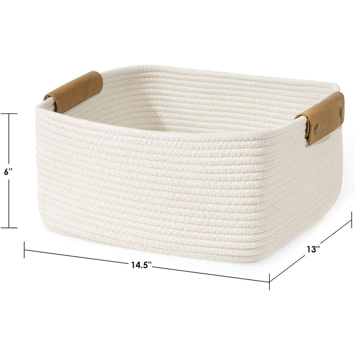Cherrynow Square Woven Storage Basket for Shelves,Books,Cotton Rope Basket,Cube Storage Bin for Baby Toy,Towel,Magazine Basket,Home Décor White - Just Closeouts Canada Inc.