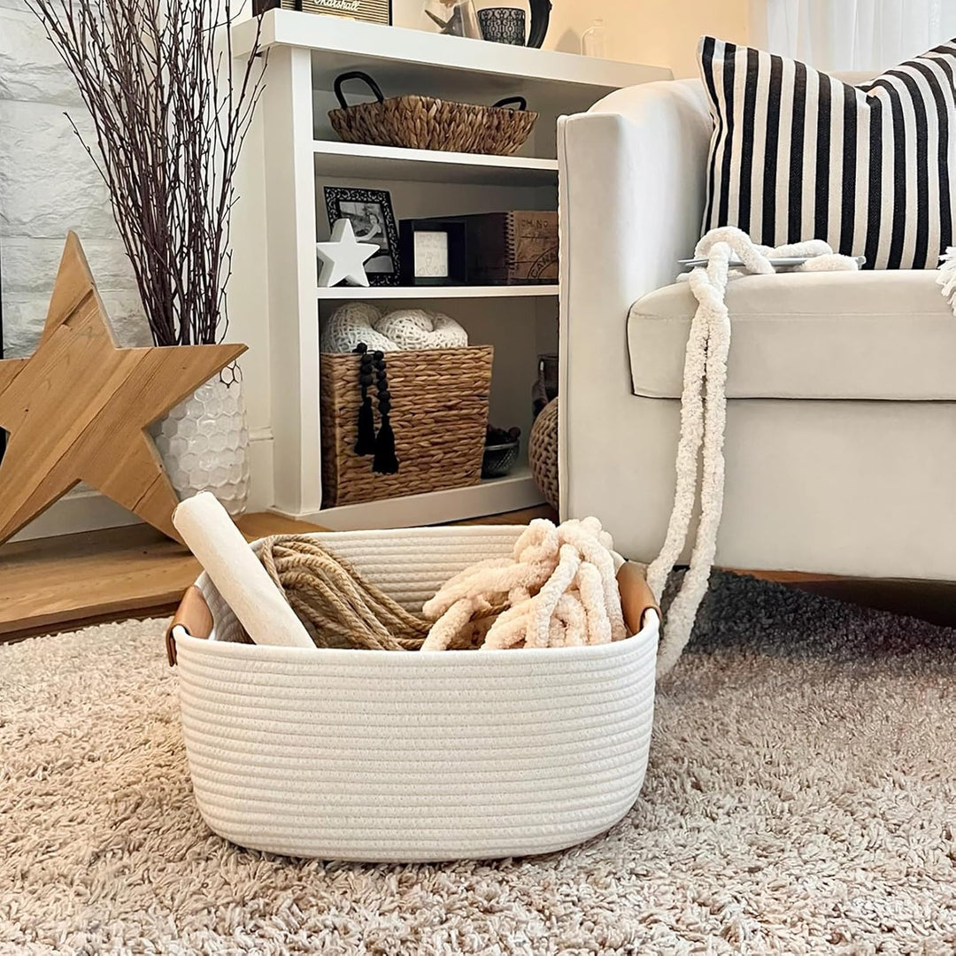 Cherrynow Square Woven Storage Basket for Shelves,Books,Cotton Rope Basket,Cube Storage Bin for Baby Toy,Towel,Magazine Basket,Home Décor White - Just Closeouts Canada Inc.