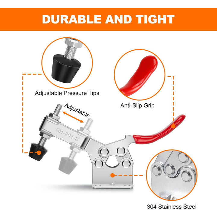 chfine 10 Pack Hold Down Adjustable Toggle Clamp Hand Tool, Woodworking Latch Antislip Red Clamps Holding Capacity Horizontal Heavy Duty Toggle Clamps GH - 201B 220lbs/100kg Quick Release Tool - Just Closeouts Canada Inc.