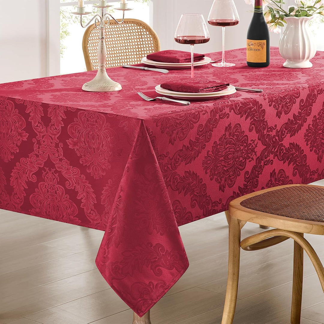 Christmas Red Floral Table Cloth Rectangular 60 x 104 Inch (8-10 Seats), Waterproof Decorative Washable Damask Tablelcoth Cover for Dining Kitchen Buffet Table,Wedding Indoor Outdoor Party - Just Closeouts Canada Inc.X004O3WA7B