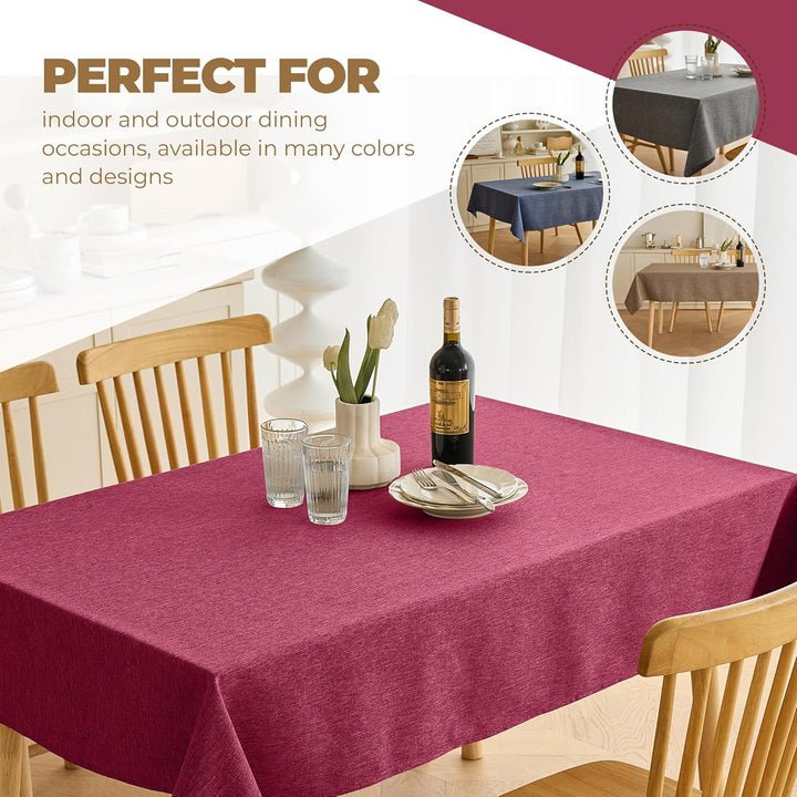 Christmas Red Waterproof Reusable Table Cloths for Dining Table, Outdoor Washable Cloth Tablecloths for Rectangle Tables for Holiday Dining(Oblong, 52 x 70 inch (Rectangular), Burgundy) - Just Closeouts Canada Inc.X003XP5Z69