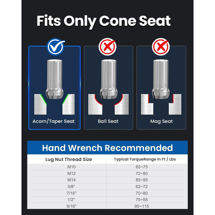 Chrome 14x1.5 Lug Nuts, 2inch Closed End Acorn Tuner Lug Nuts Spline Drive for Aftermarket Wheels, 24 Pack +1 Spline Lug Nut Key - Just Closeouts Canada Inc.B08KXM6KS9