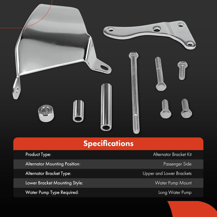 Chrome Steel Alternator Bracket Kit for Small-Block V8 Long Water Pump - Just Closeouts Canada Inc.