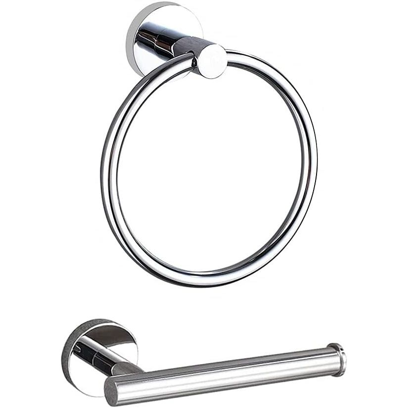 Chrome Toilet Paper Holder Towel Ring, Bathroom Hardware Hand Towel Holder Silver 2 Pieces Wall Mount Bathroom Accessories Set Stainless Steel - Just Closeouts Canada Inc.