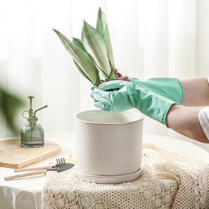 Chubacoo 8 Inch Plant Pots : Ceramic Planter Pot with Drainage Hole & Saucer - Flower Pot for Indoor & Outdoor Plants - Beaded Embossed Design White Planter with Separate Tray - Just Closeouts Canada Inc.