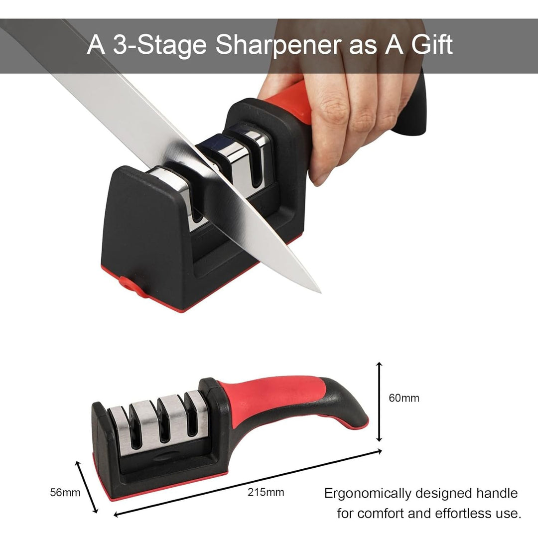 CHUSHIJI Knife Block Set,7 Pieces Knives Set for Kitchen,Knife Set with Block, Premium Stainless Steel Cooking Knife Set for Chef,Hardwood Kitchen Knife Set with Sharpener - Black - Just Closeouts Canada Inc.