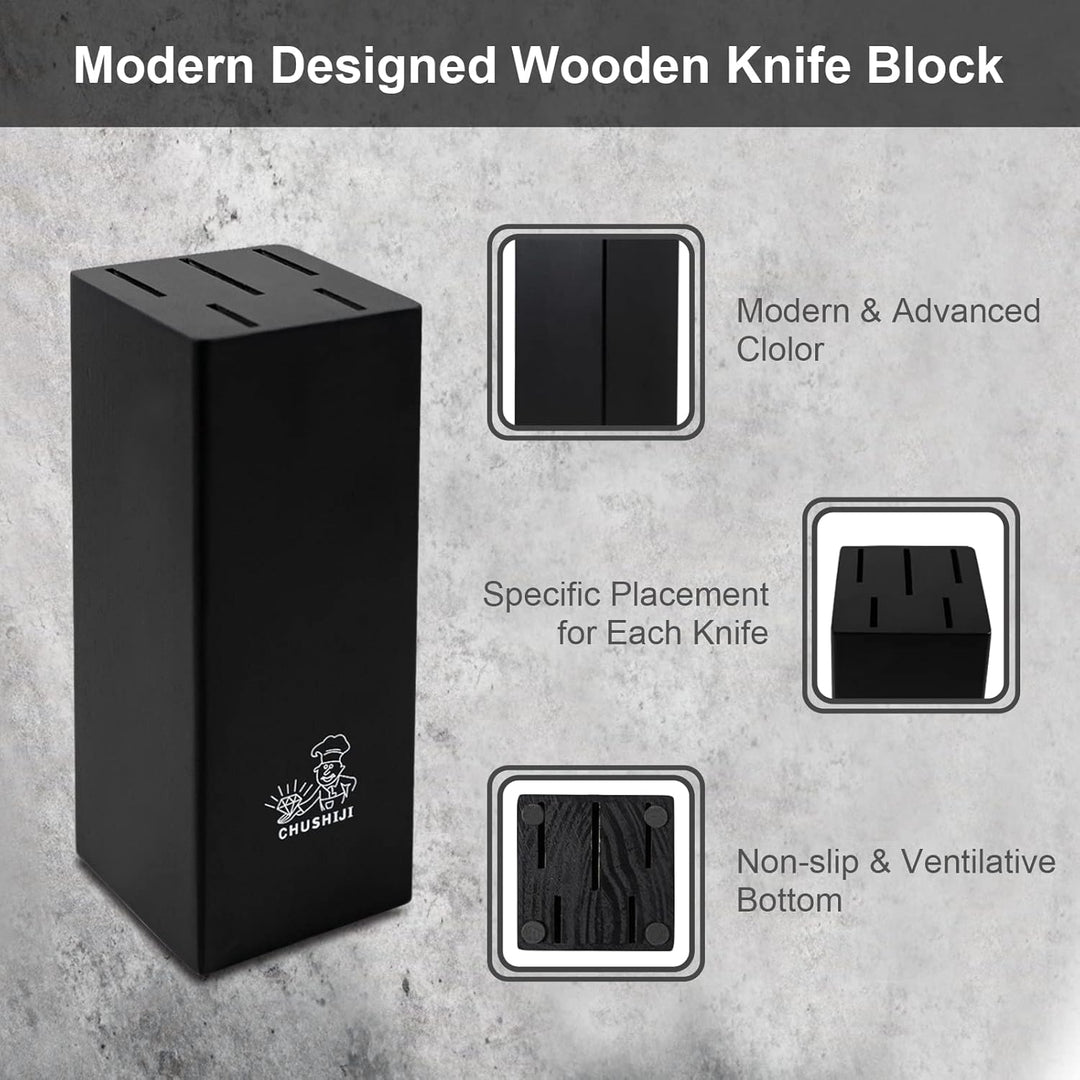 CHUSHIJI Knife Block Set,7 Pieces Knives Set for Kitchen,Knife Set with Block, Premium Stainless Steel Cooking Knife Set for Chef,Hardwood Kitchen Knife Set with Sharpener - Black - Just Closeouts Canada Inc.
