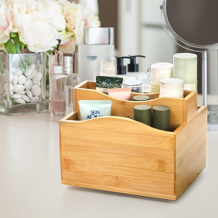 Cididu Bamboo Remote Control Holder, 360 Degree Rotating Remotes Caddy Organizer, 5 Slot Spinning Office Desktop Bedside Organizer Storage for Calculator, Cell Phone, Pen and Other Gadgets - Just Closeouts Canada Inc.