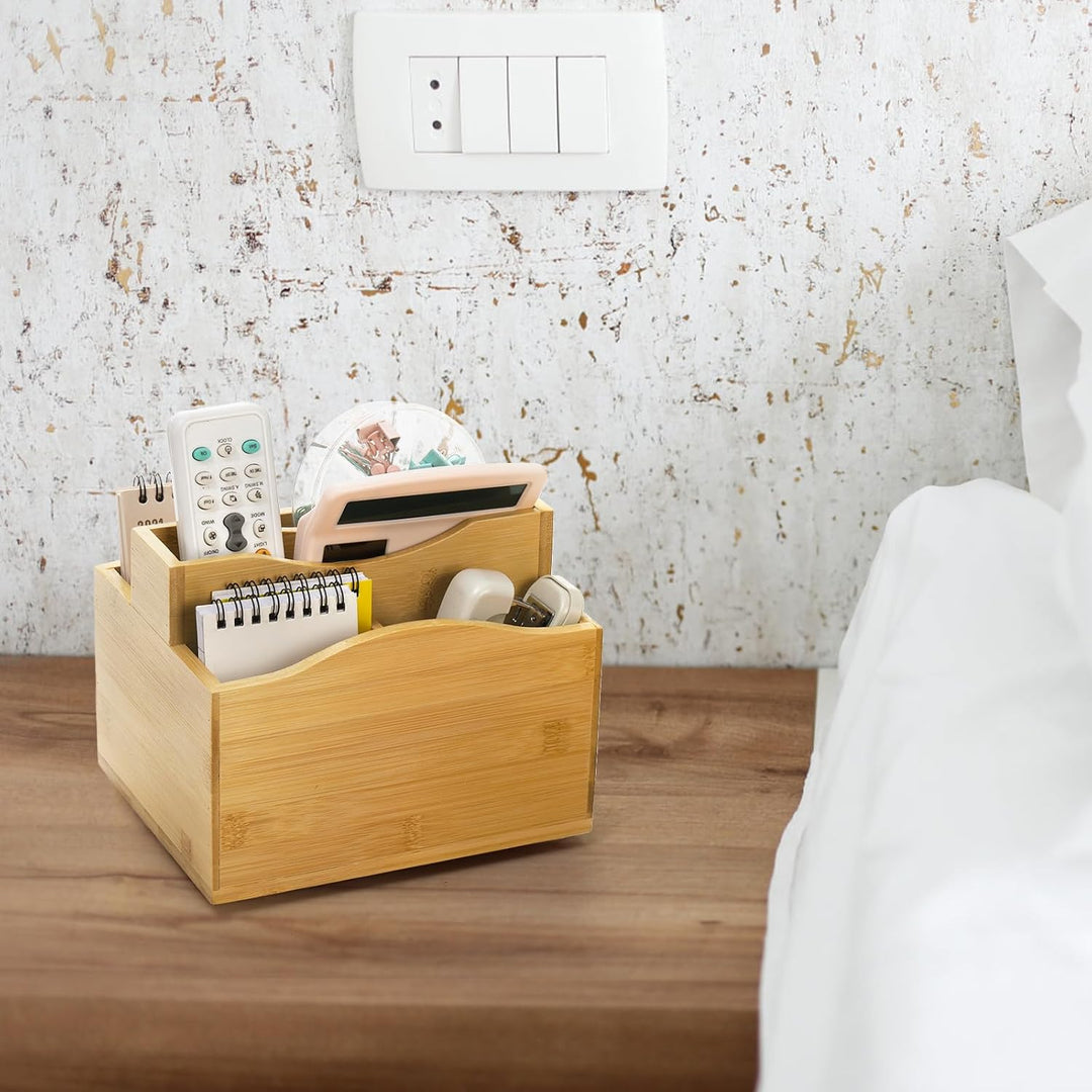 Cididu Bamboo Remote Control Holder, 360 Degree Rotating Remotes Caddy Organizer, 5 Slot Spinning Office Desktop Bedside Organizer Storage for Calculator, Cell Phone, Pen and Other Gadgets - Just Closeouts Canada Inc.