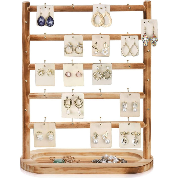 Cididu Wooden Jewelry Display Rack Stand, Earring Cards Display Holder Stand with 56 Hooks for Selling, 5 Tiers Two - Sided Jewelry Tower Organizer for Earring Cards Keychains Rings Necklaces Bracelets - Just Closeouts Canada Inc.