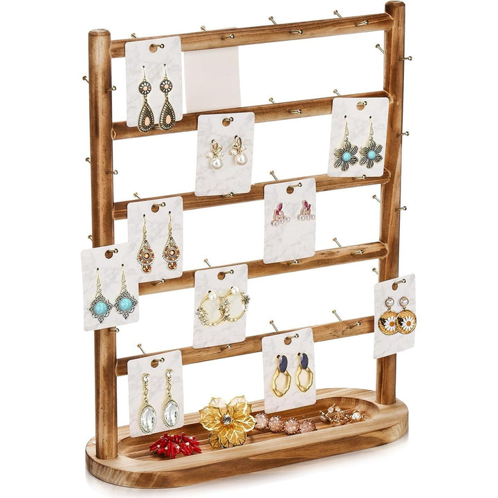 Cididu Wooden Jewelry Display Rack Stand, Earring Cards Display Holder Stand with 56 Hooks for Selling, 5 Tiers Two - Sided Jewelry Tower Organizer for Earring Cards Keychains Rings Necklaces Bracelets - Just Closeouts Canada Inc.