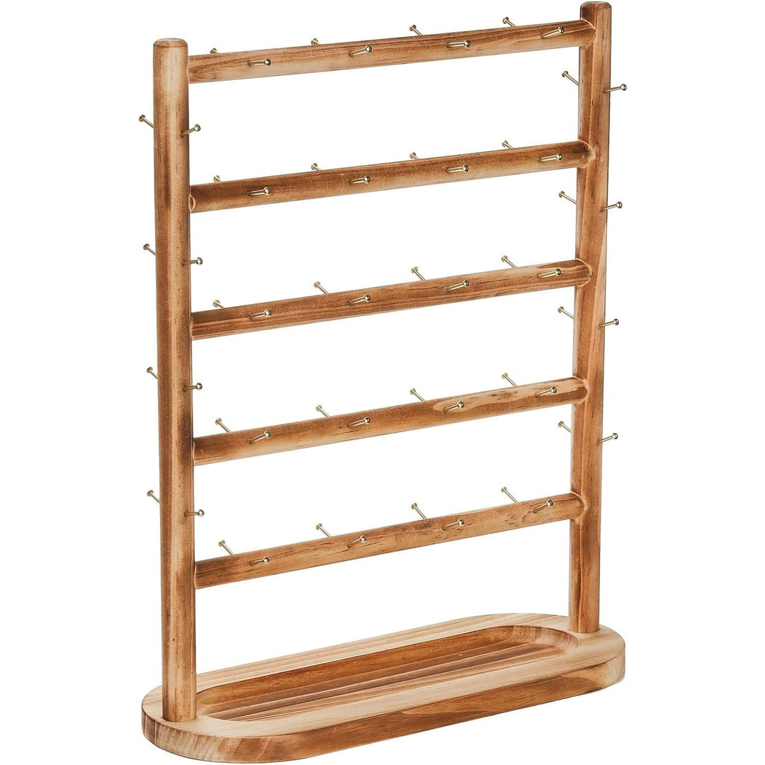 Cididu Wooden Jewelry Display Rack Stand, Earring Cards Display Holder Stand with 56 Hooks for Selling, 5 Tiers Two - Sided Jewelry Tower Organizer for Earring Cards Keychains Rings Necklaces Bracelets - Just Closeouts Canada Inc.