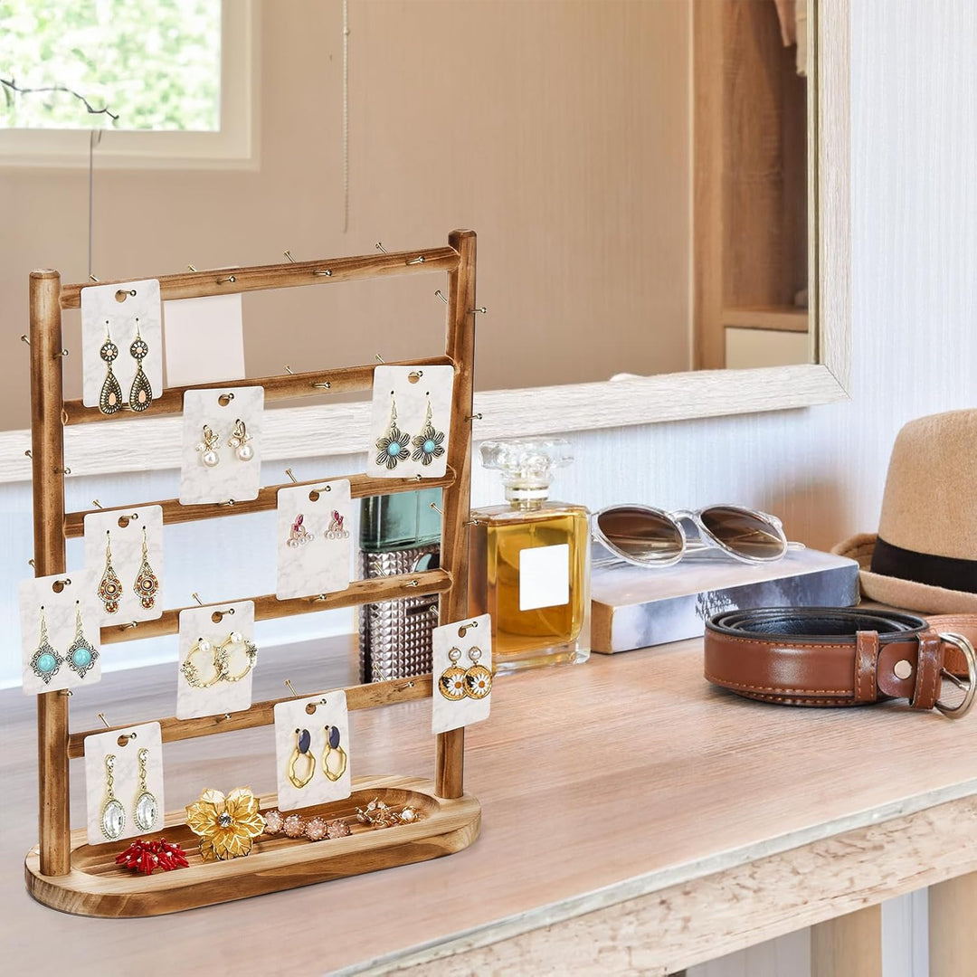 Cididu Wooden Jewelry Display Rack Stand, Earring Cards Display Holder Stand with 56 Hooks for Selling, 5 Tiers Two - Sided Jewelry Tower Organizer for Earring Cards Keychains Rings Necklaces Bracelets - Just Closeouts Canada Inc.
