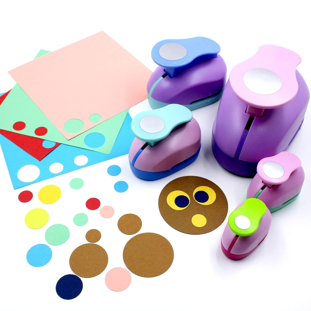 Circle Punch 4 Pieces (1.5 Inch, 1 Inch, 5/8 Inch, 3/8 Inch) Craft Round Shape Punch Scrapbook Paper Cutter Round Shape Cutter Paper Crafts Puncher Handmade Hole Scrapbooking Punches - Just Closeouts Canada Inc.
