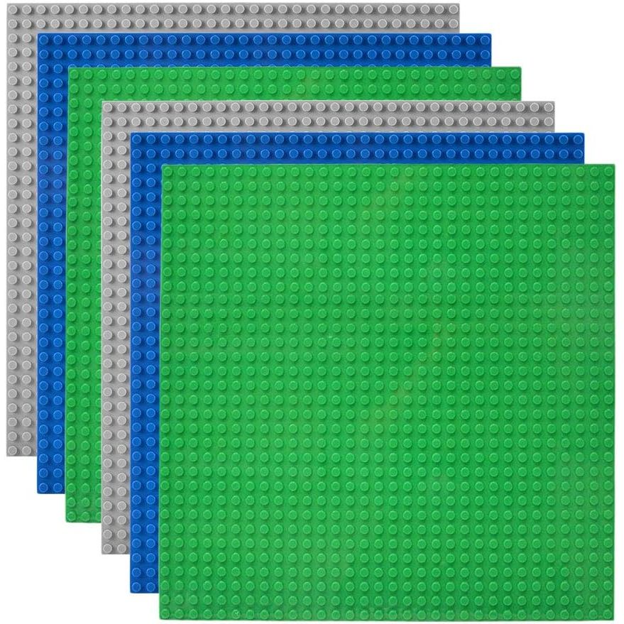Classic Baseplates 10" x 10" Building Brick Base Plates, 100% Compatible with All Major Brands Baseplates for Building, Green, Gray and Blue, 6pk - Just Closeouts Canada Inc.