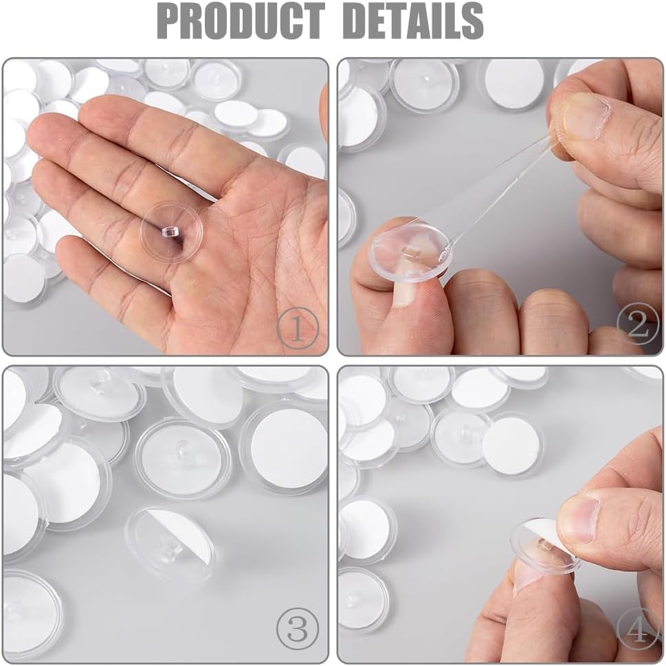 Peel-off backing on the clear adhesive pads